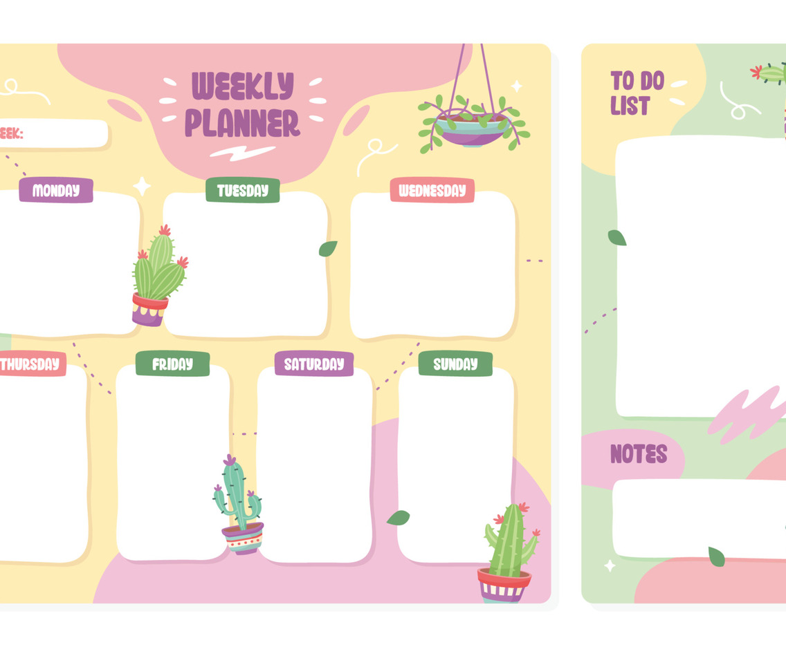 Weekly Planner Template with Cactus