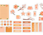 Peach Blossom Doodle Journal Template Sticker