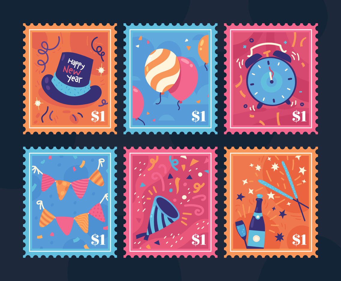 New Year Celebration Stamp Stickers Collections