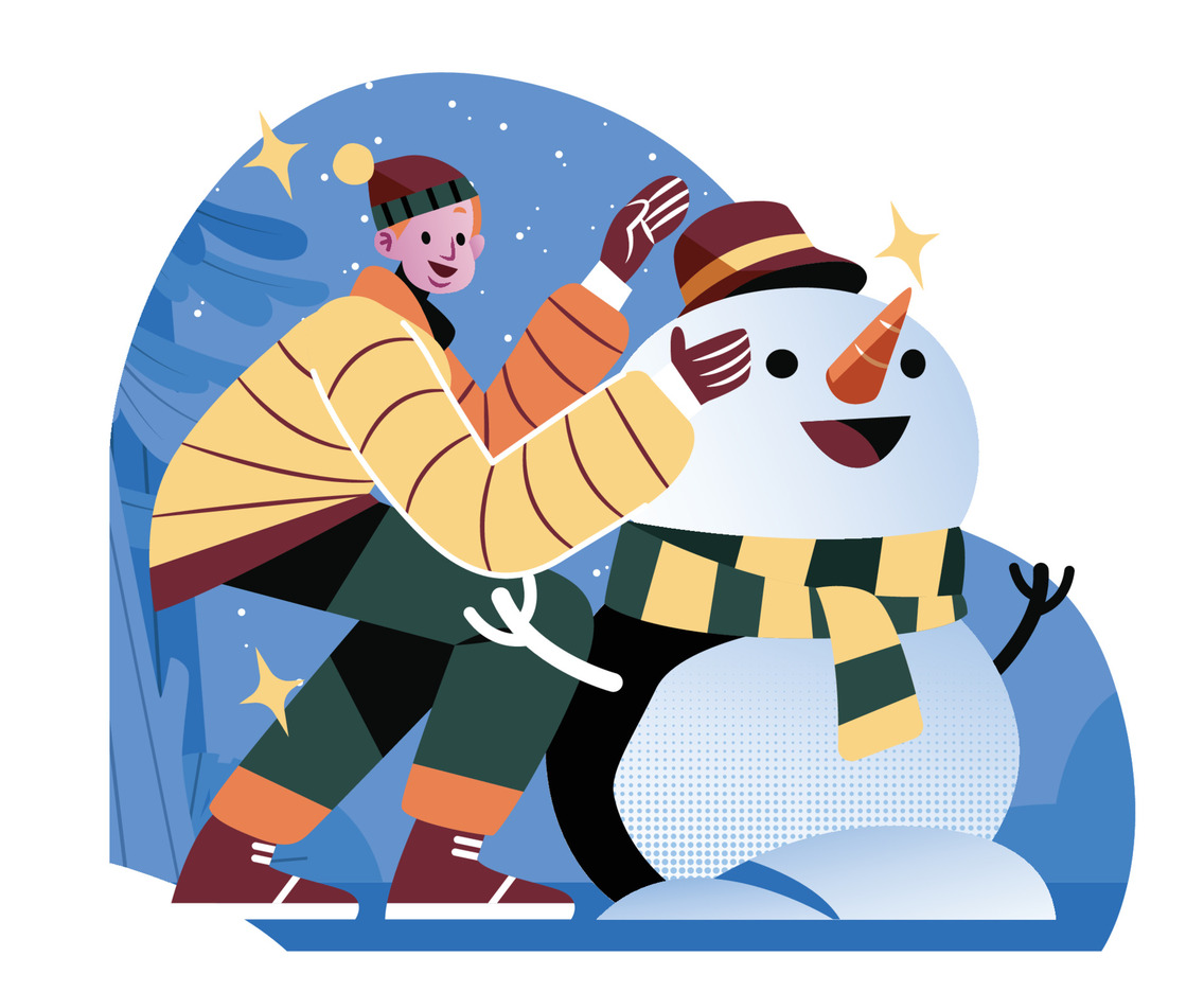 A Man Making A Snowman
