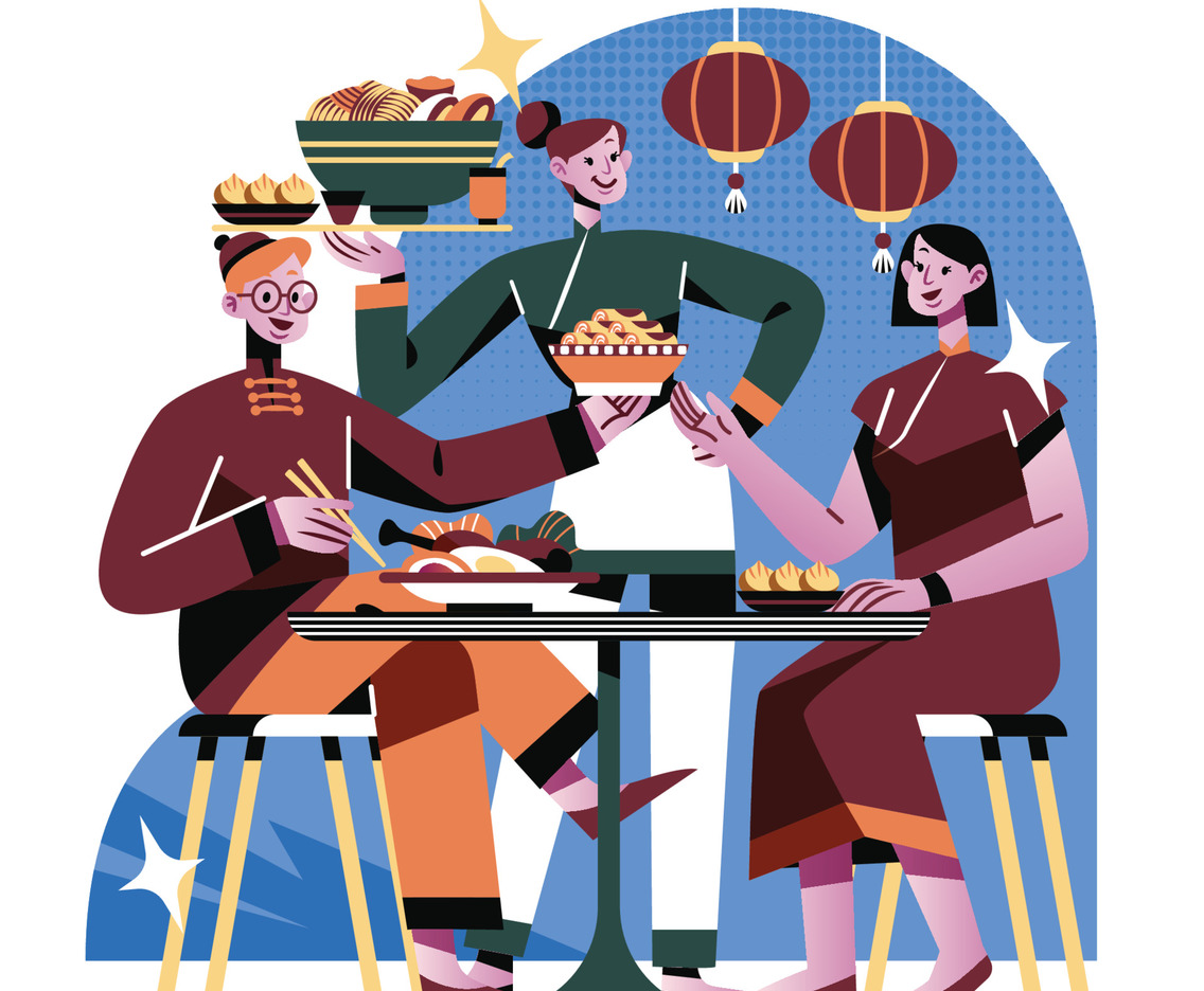 Men And Women Throw A Feast To Celebrate Chinese New Year