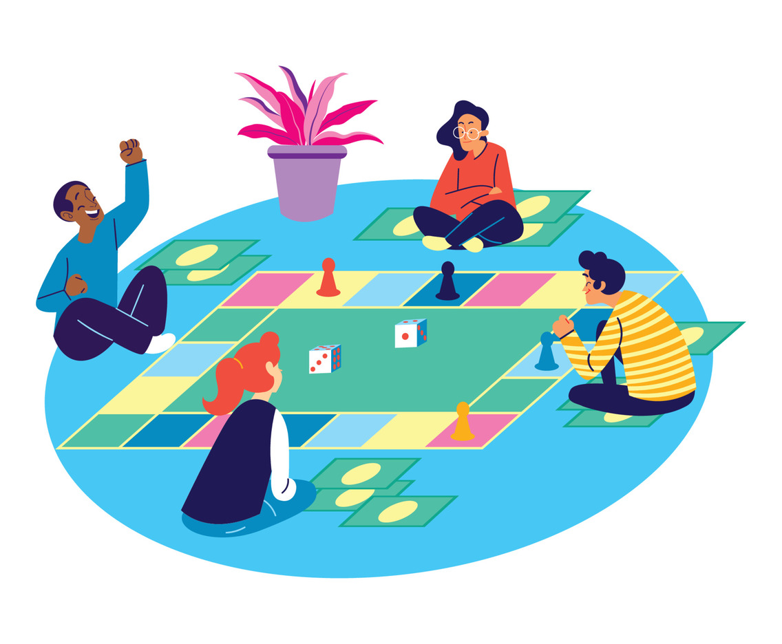 Teenagers Playing Big Size Monopoly Game