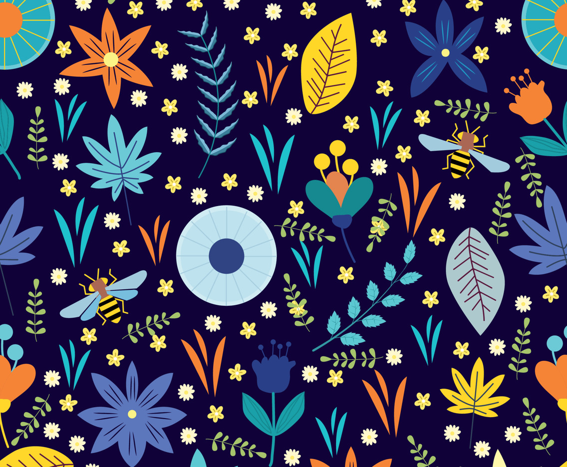 Bees And Flower Petals Seamless Pattern