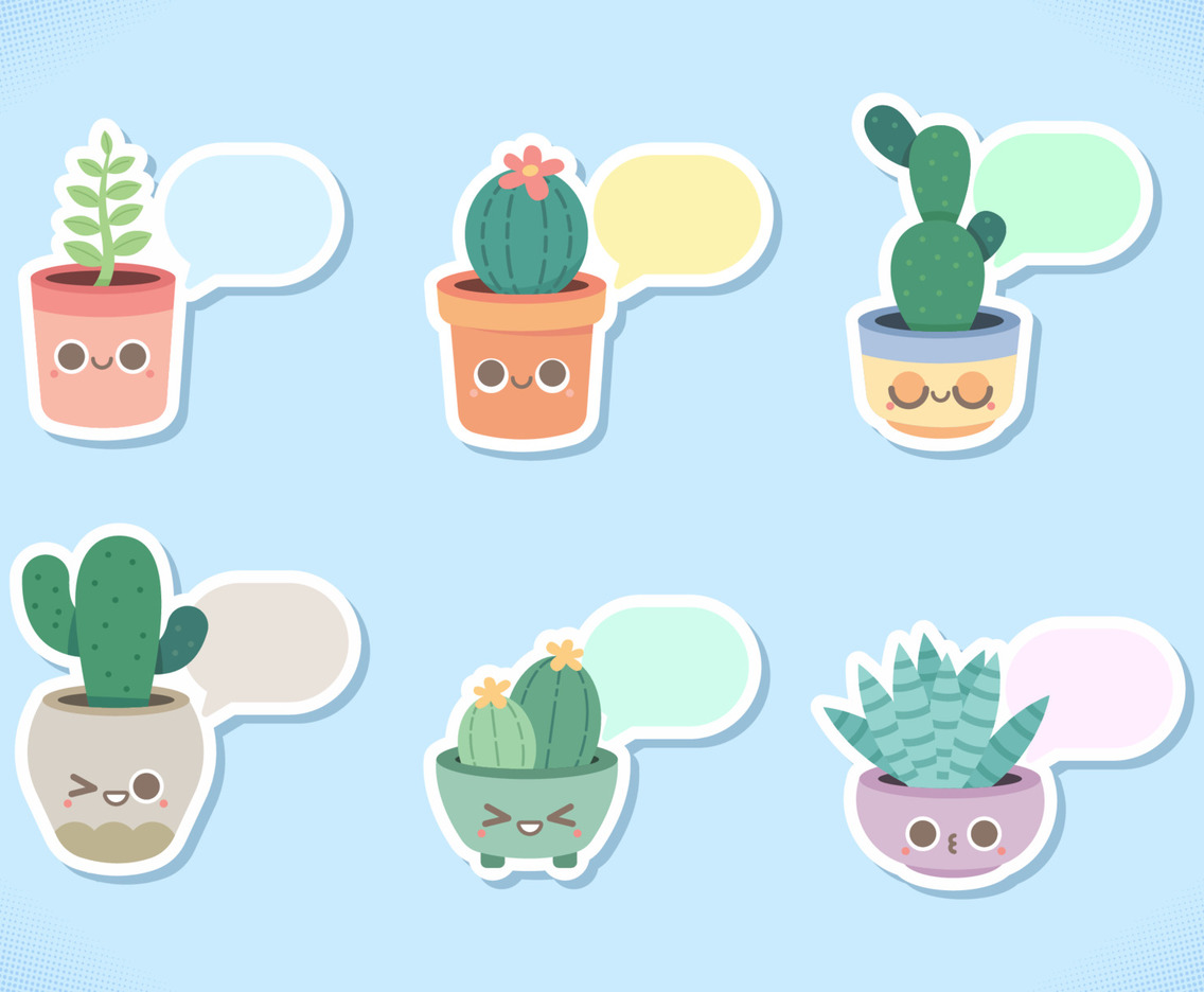 Cute Succulents Cartoon Stickers
