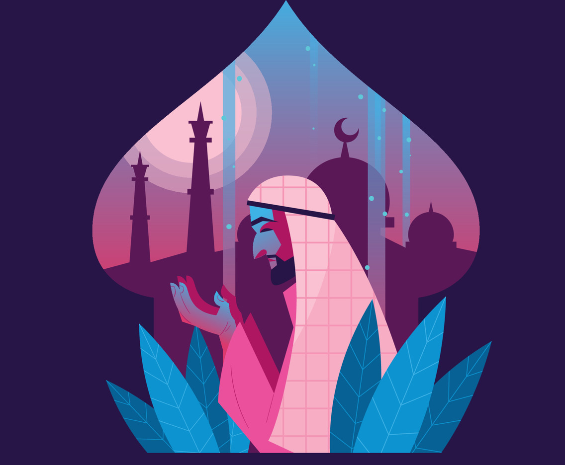 A Man Praying at Night of Isra Mir'aj