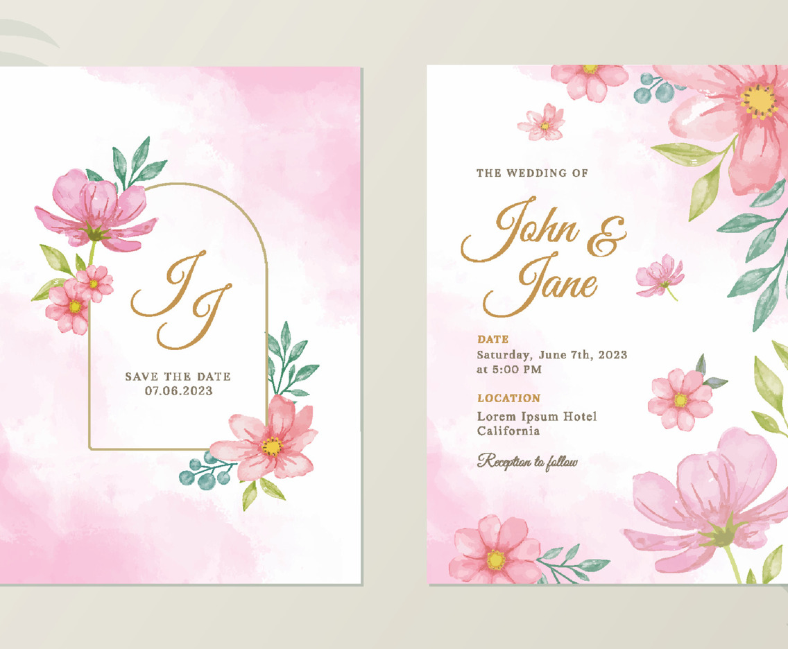 Wedding Invitation Watercolor Style Template