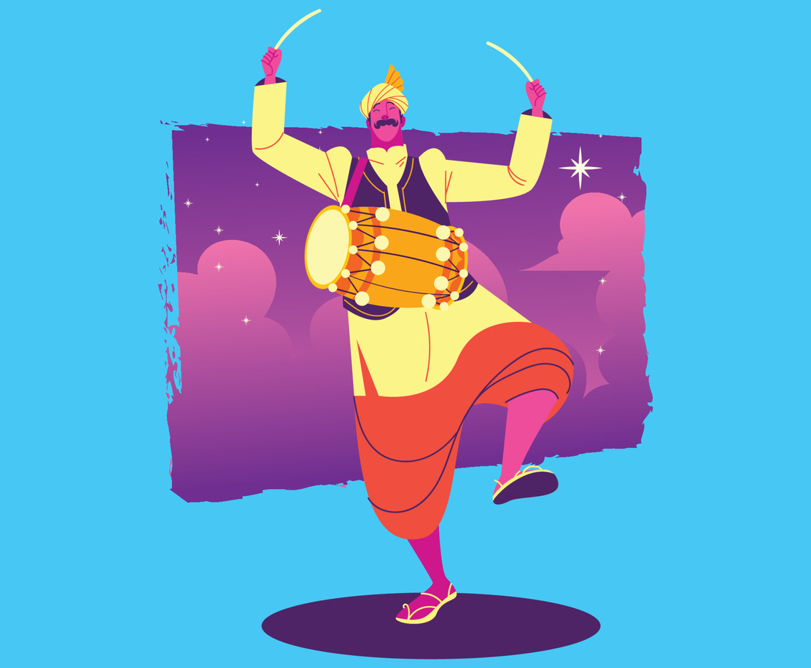 Indian Man Dancing in Lohri Festival