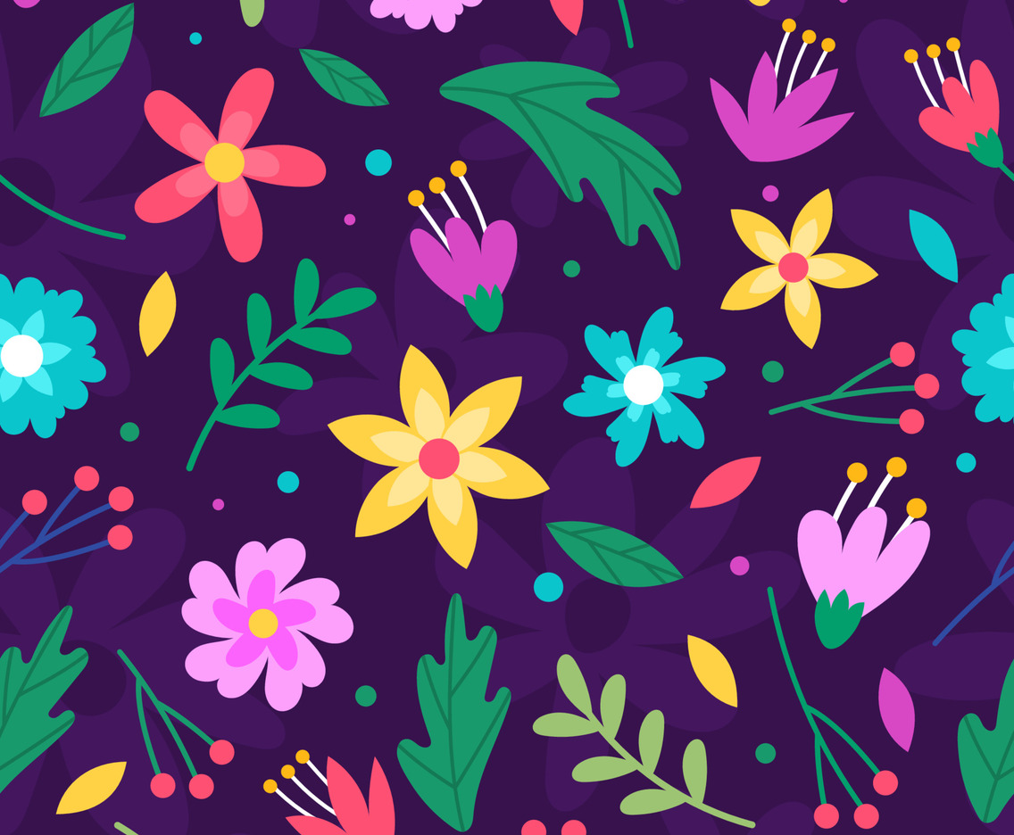 Flat Colorful Floral Seamless Pattern