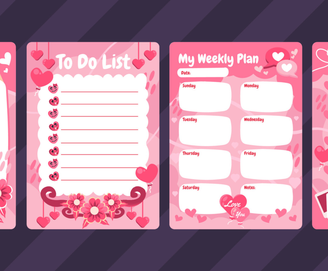 Template Journal Pages with Pink Valentines Themes