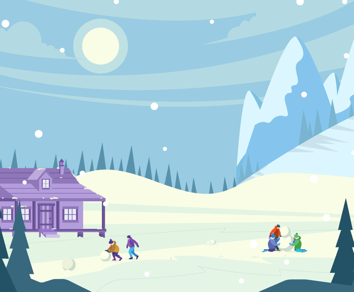 Family Playing Snow On Snowy Hill Background