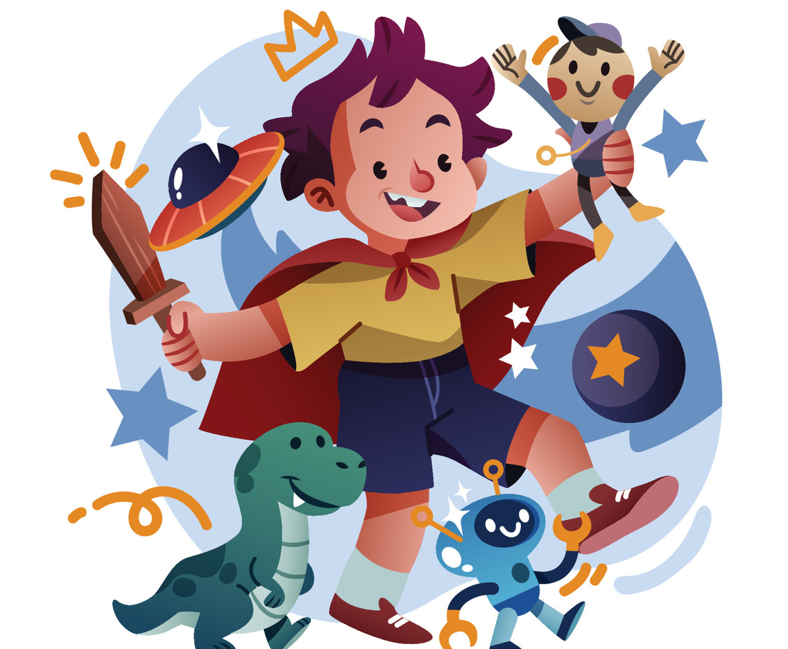 A Boy Playing With His Toys