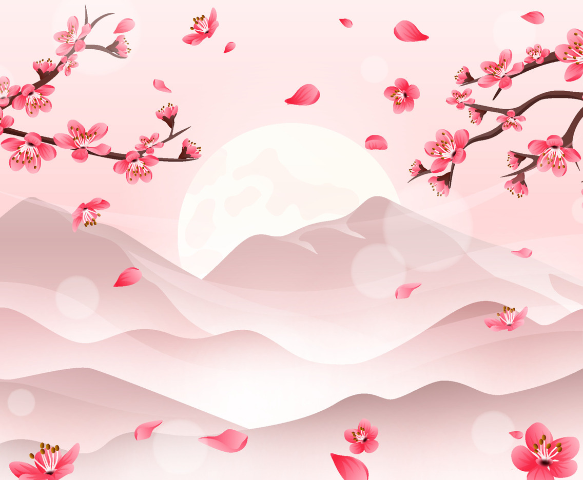 Peach Blossom in the Mountain Concept Background