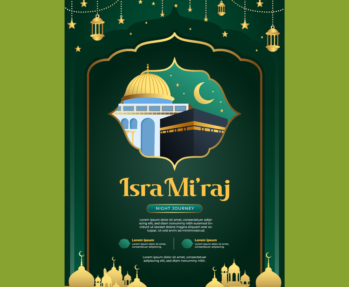 Isra Miraj Mosque and Kabah Poster in Flat style