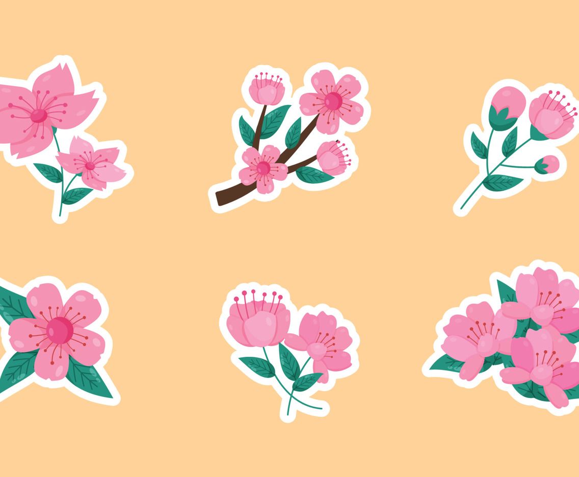 Set Of Peach Blossom Sticker Collection