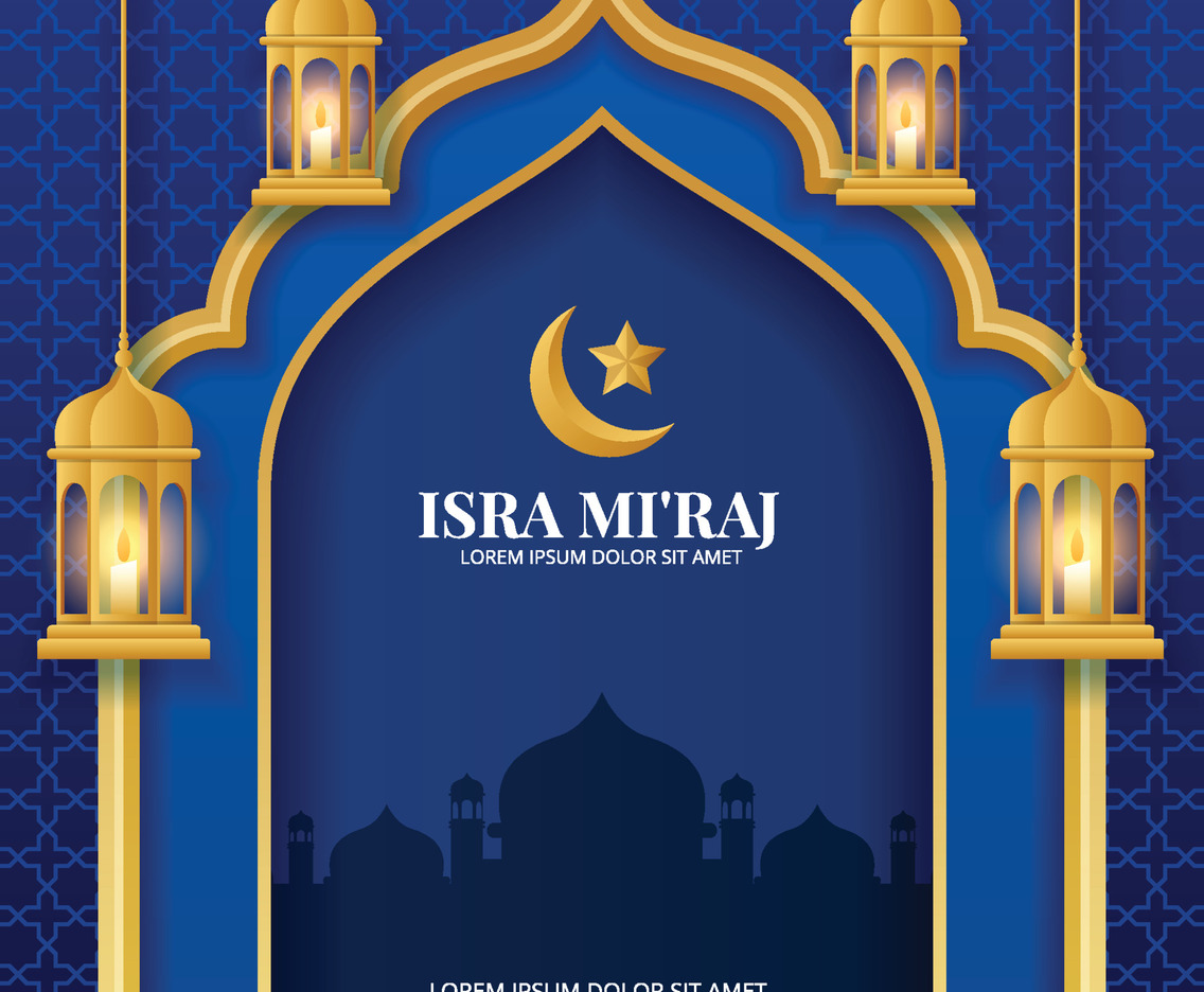Isra Miraj with Mosque and Lamp