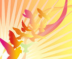 Bright Bird Sunburst Vector Background