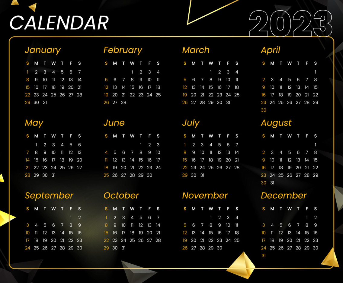 Stylish Modern Gold Abstract Calendar 2023 Template