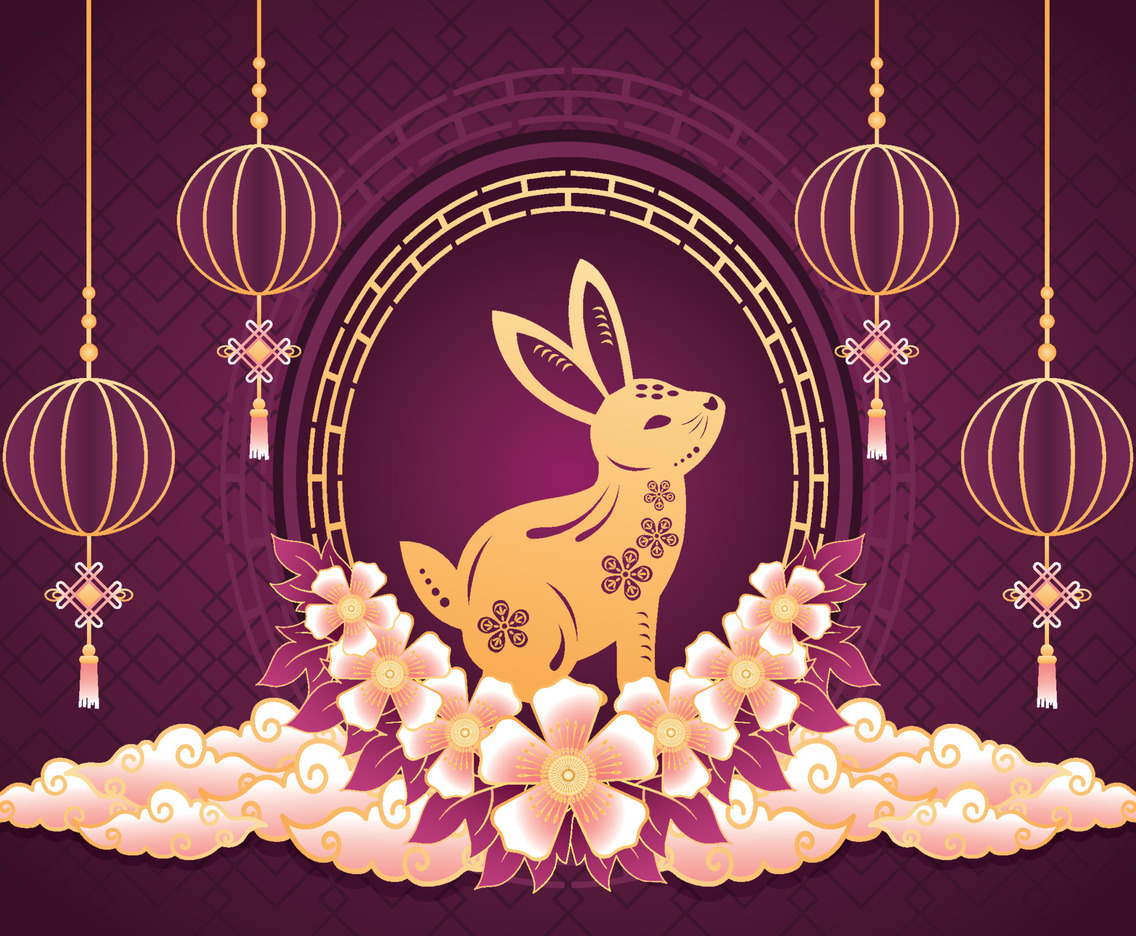 Chinese New Year Rabbit with Purple Background