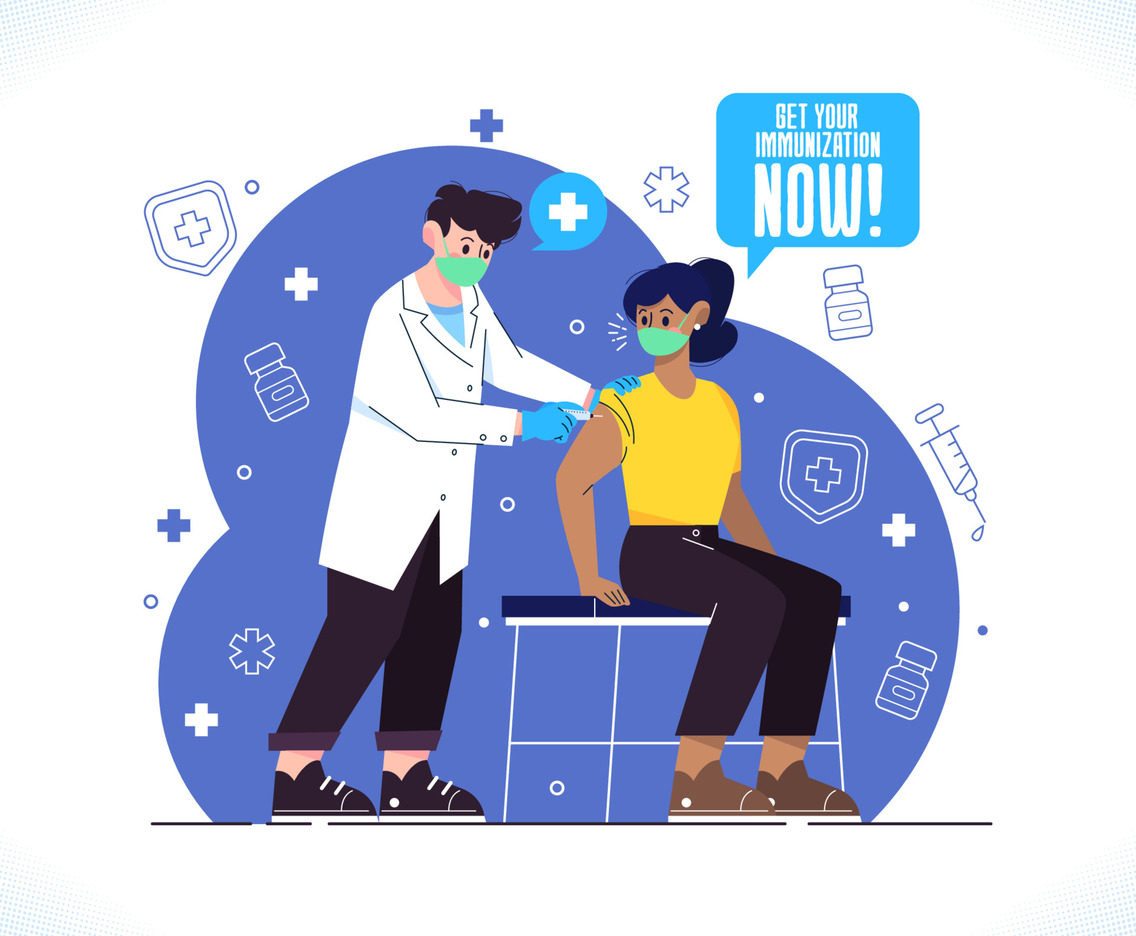 Doctor Gives Immunization Injection To His Patient Illustration