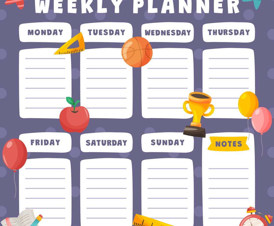 Weekly Schedule Template With School Doodle Elements