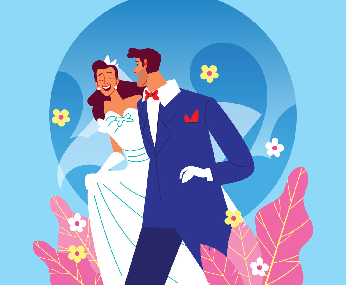 Happy Couple in Married Walking