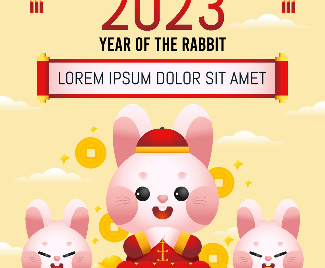 Cute Rabbits And Lucky Pouch With Golds