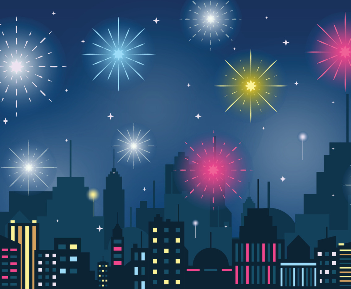 Colorful Fireworks in city