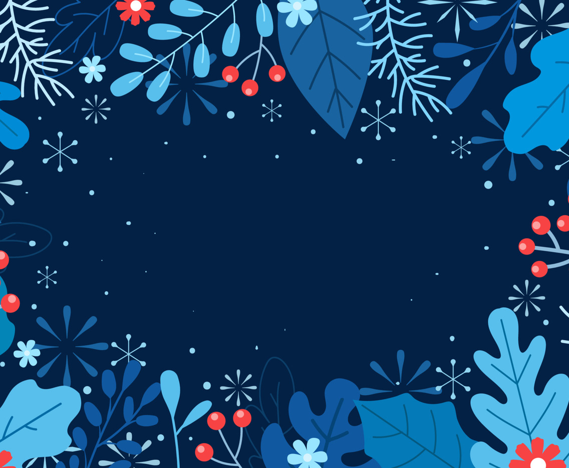 Winter Leaves Border with Blue Background