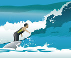 Surfer Ocean Waves Vector