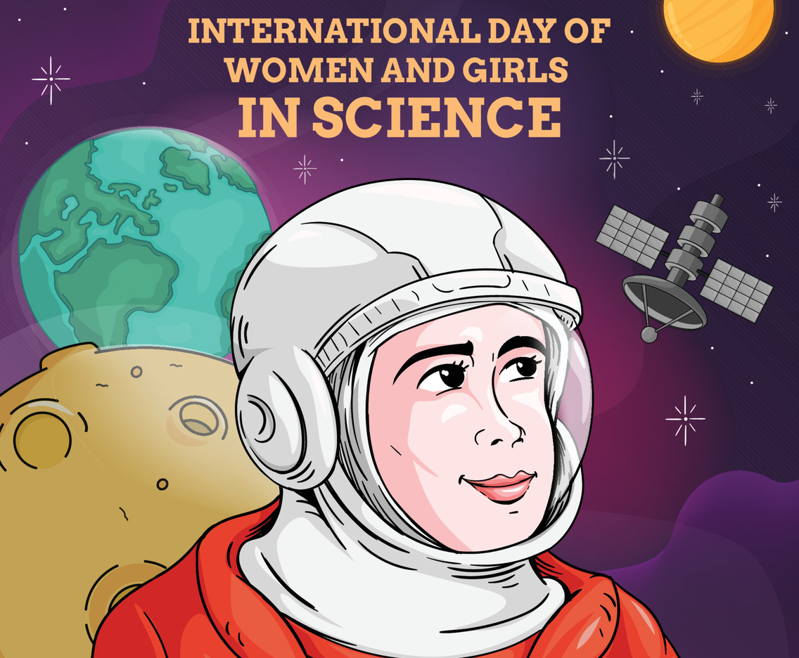 Female Astronout International Day Of Women And Girls In Science Design Concept