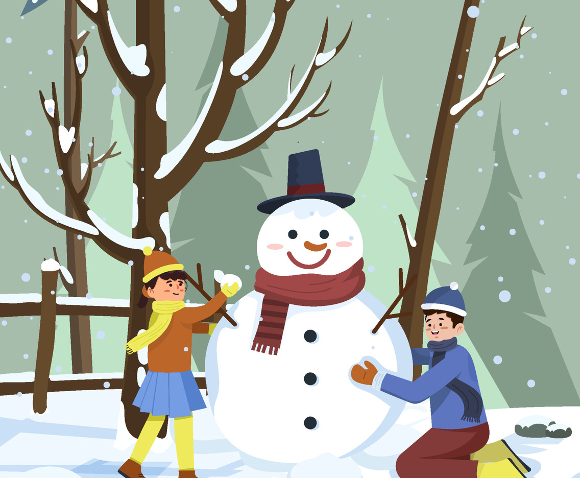 Children Decorating Snowman Concept