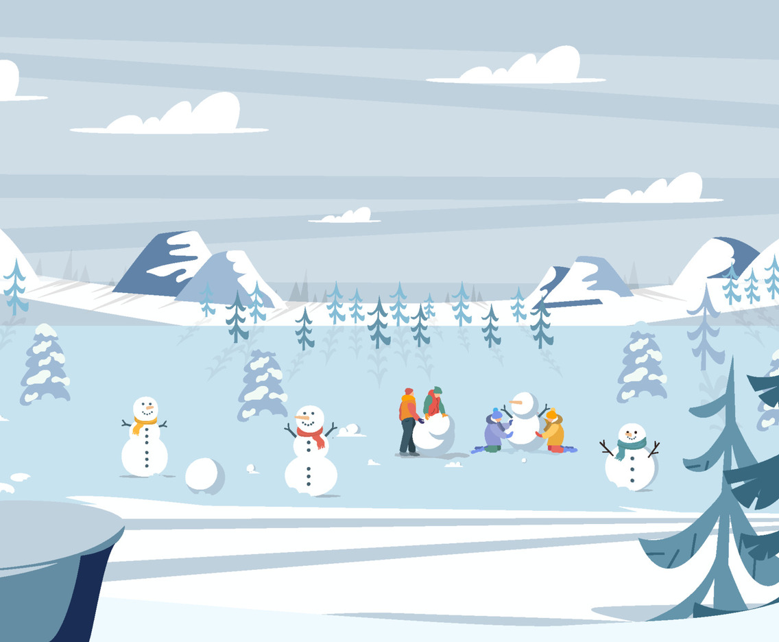 People Making Snowmans In Winter Background