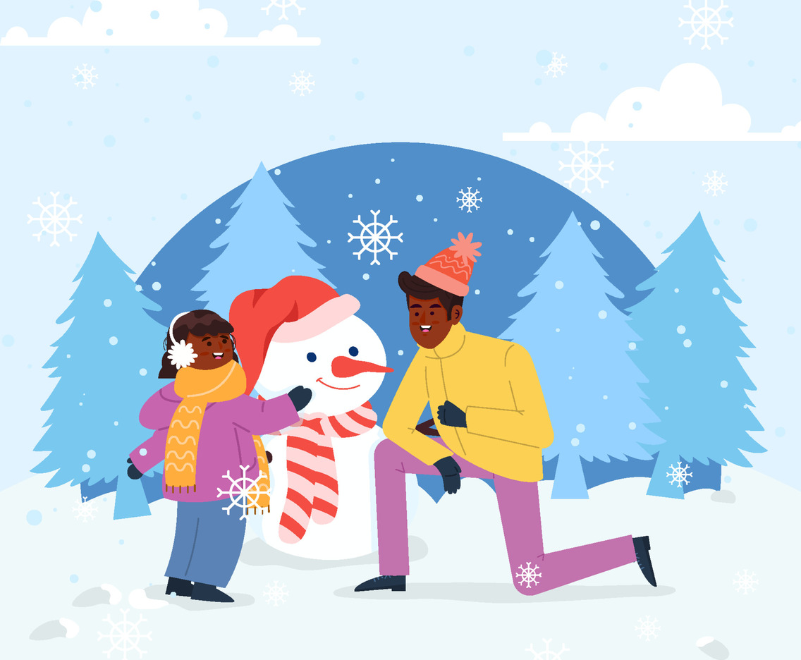 Family Making Snowman Together Concept