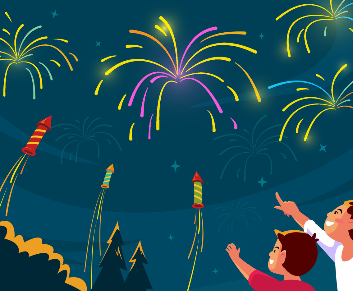Happy New Year's Celebration With Firewoks In The Sky