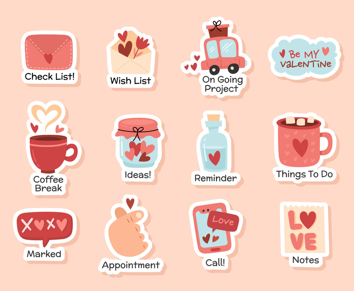 Valentine Themed Journal Stickers Set
