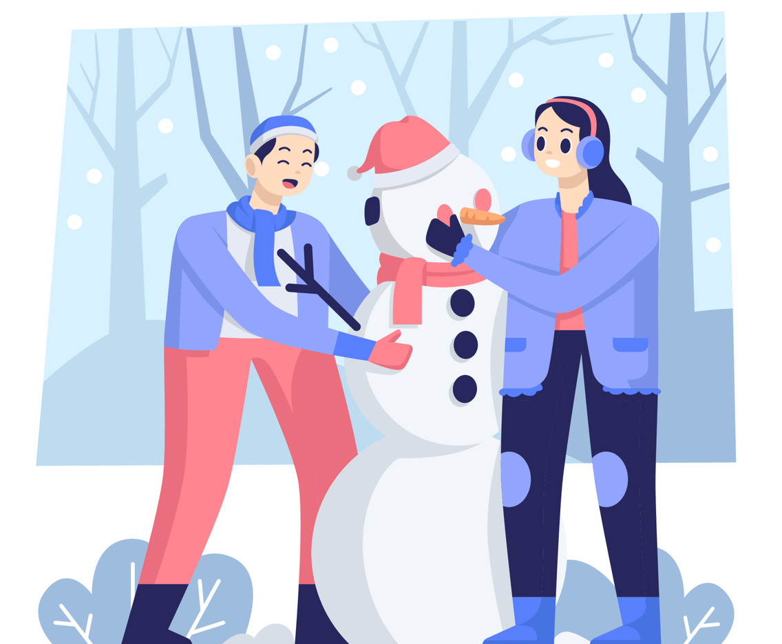 Boy and Girl Building Snowman