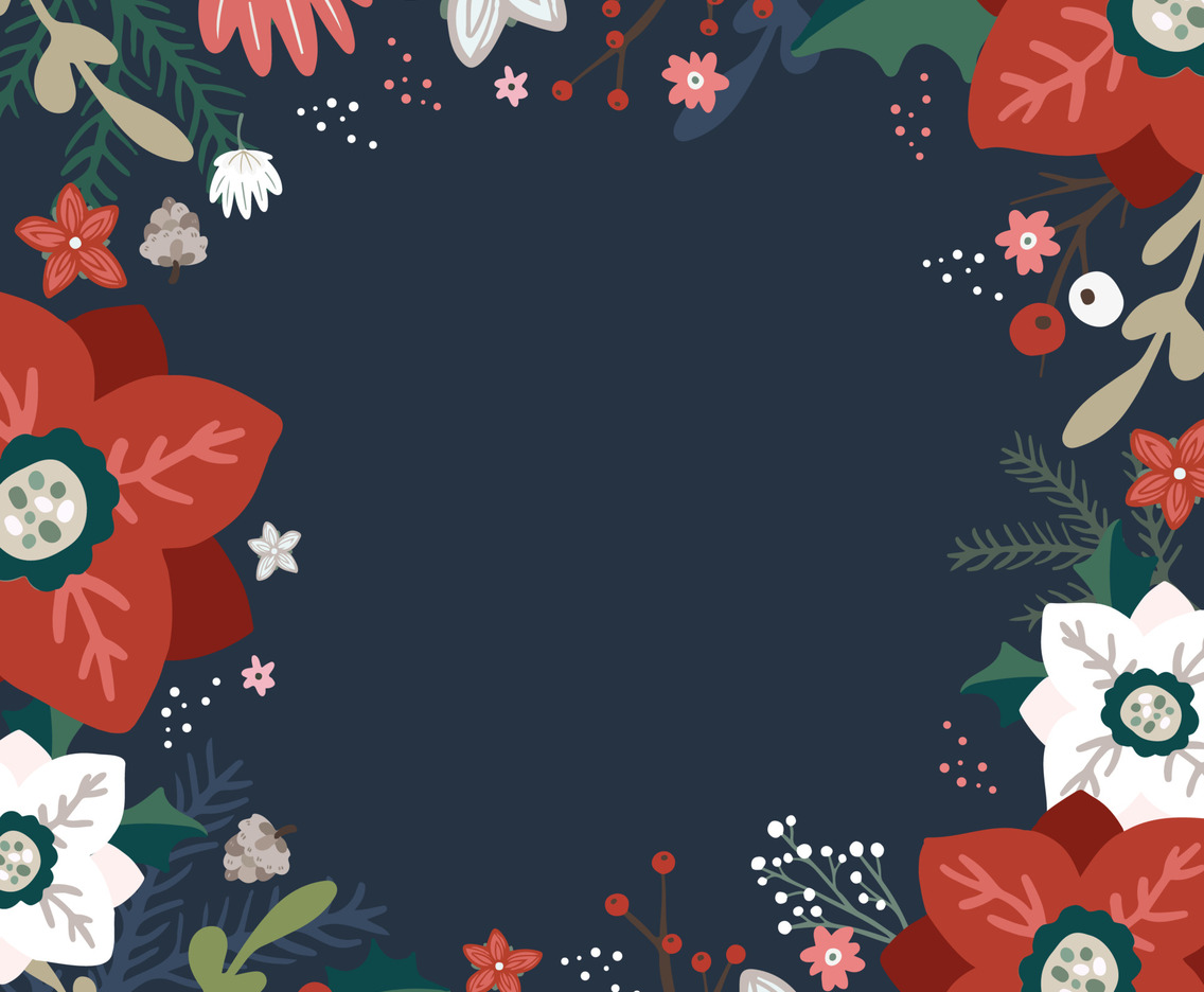 Poinsettias Flower and Winter Foliage Border in Dark Background