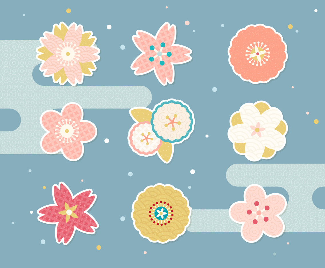Japanese Pattern Peach Blossoms Flower Stickers