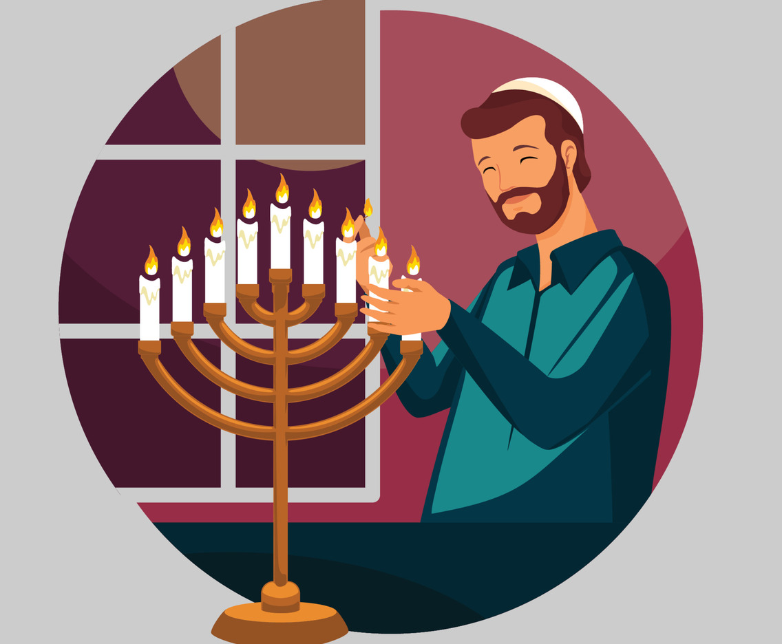 Lighting The Hanukkah Menorah Candles Concept