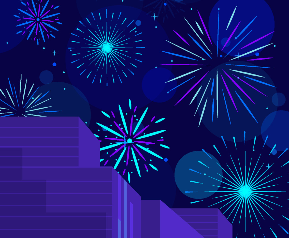 Night Fireworks On City Sky Background