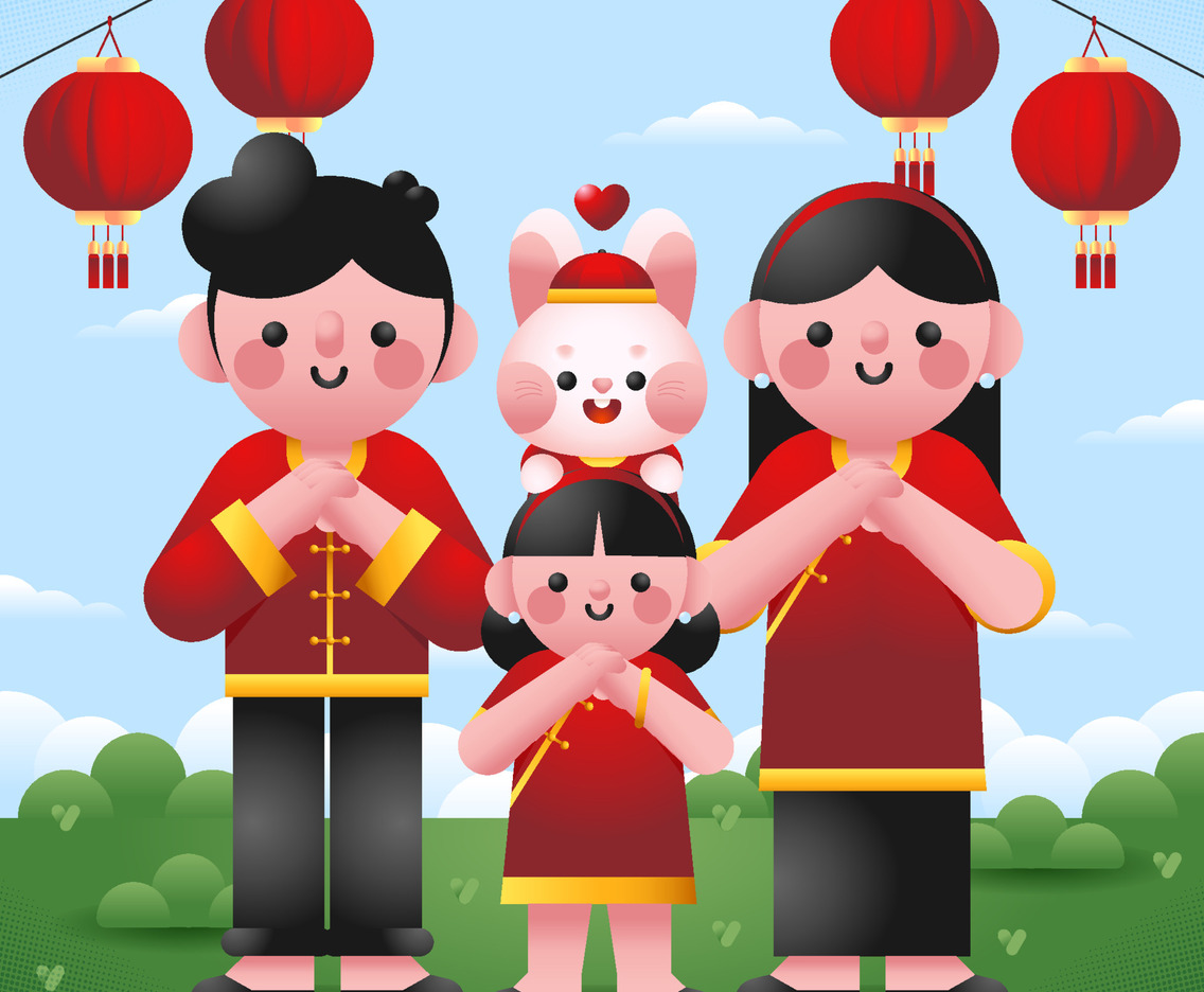 Family Celebrating Chinese New Year