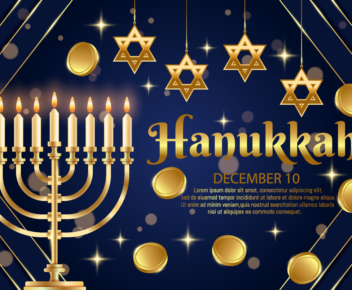 Hanukkah With Candles And Gold Coins