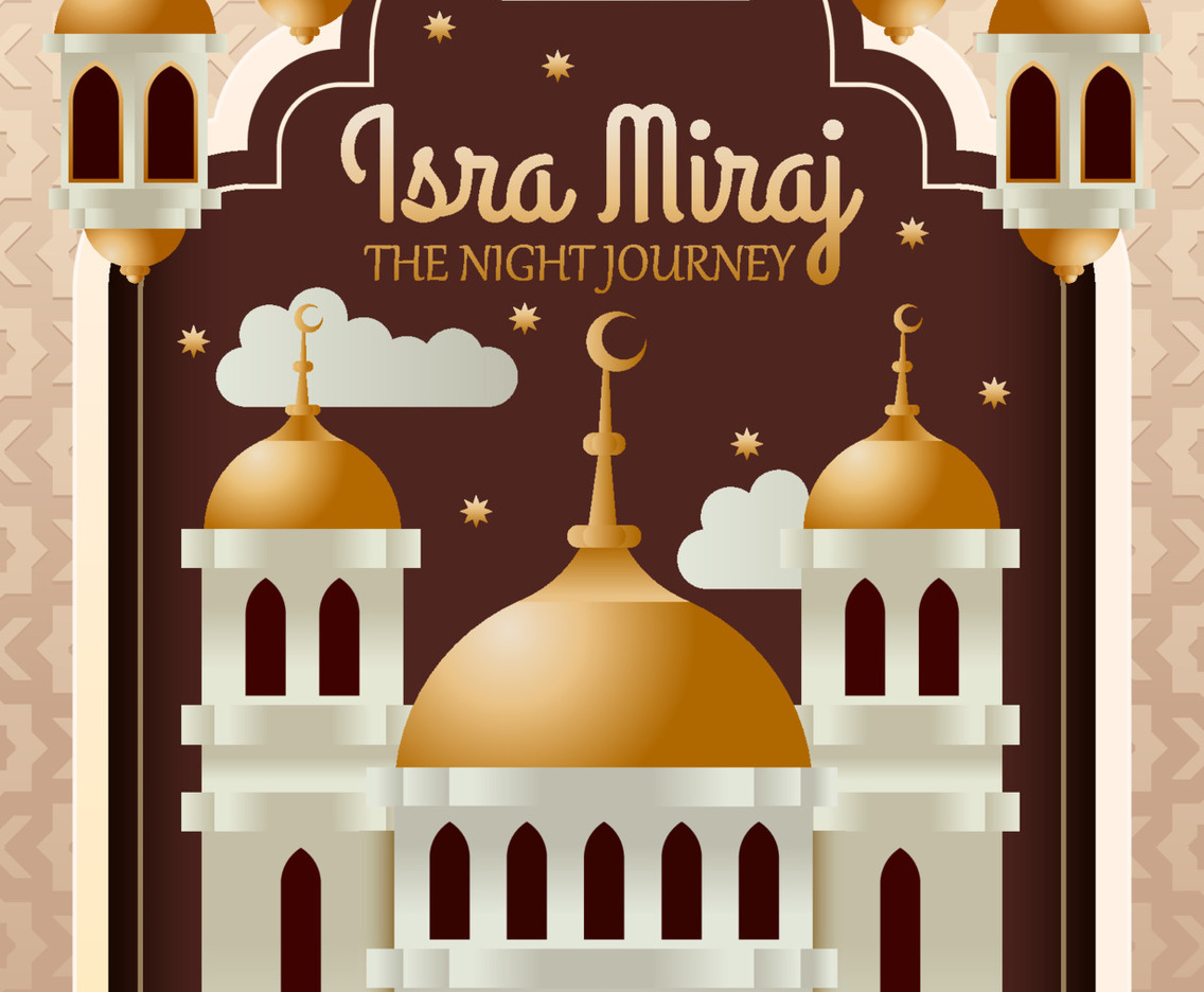 Isra Miraj With White Mosque And Starry Night