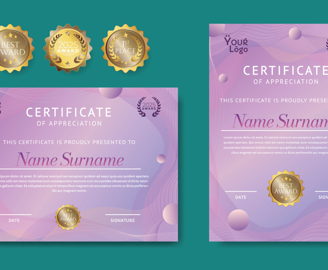 Pink Purple Gradient Certificate of Appreciation Template Design