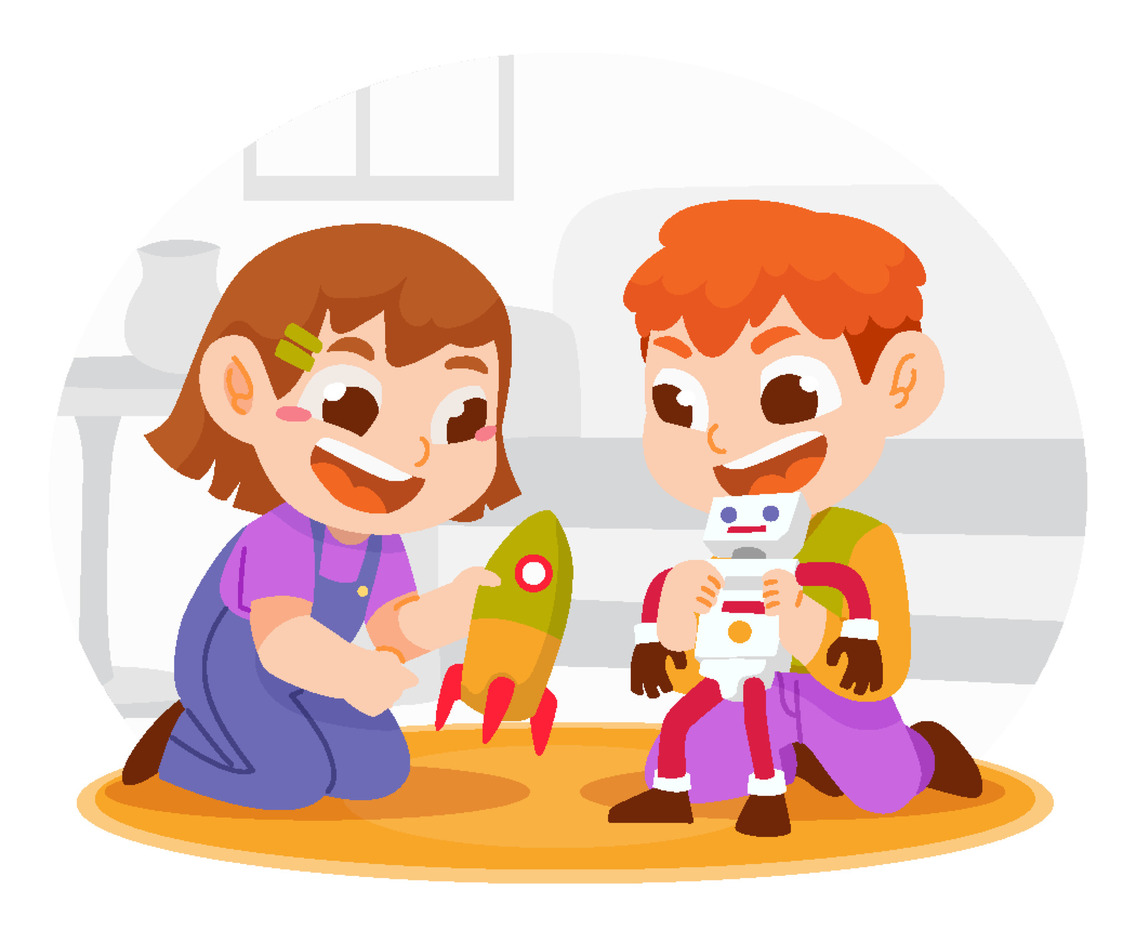 Children Play Together with Toys