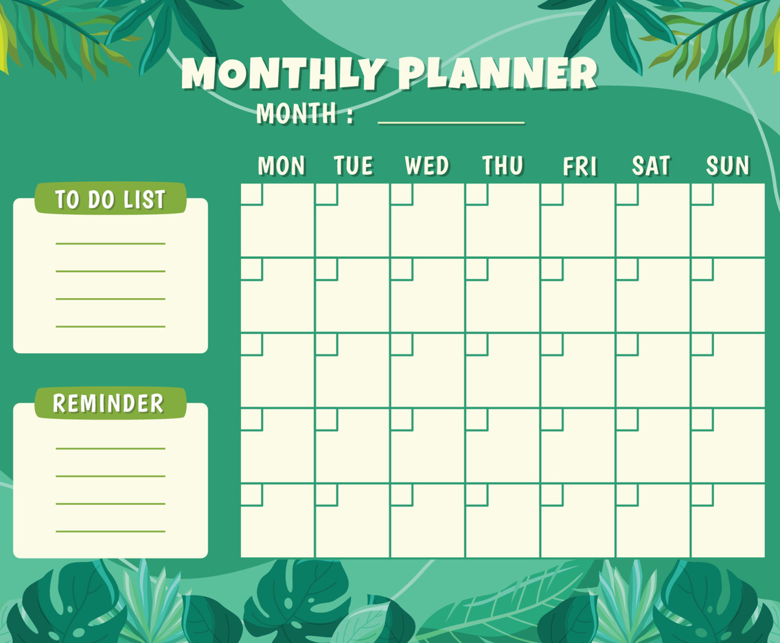Natural Leave Monthly Planner Template