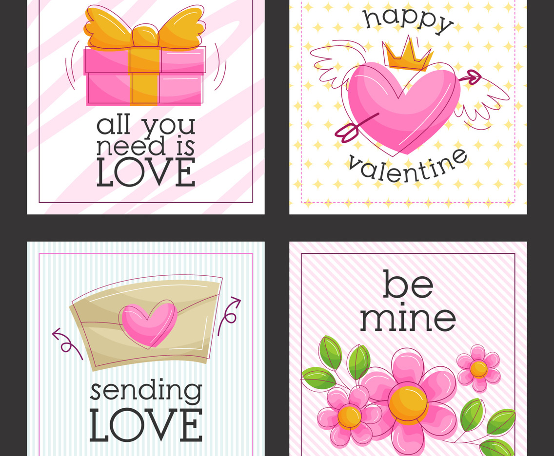 Hand Draw Watercolor Valentine Media Social Template Set