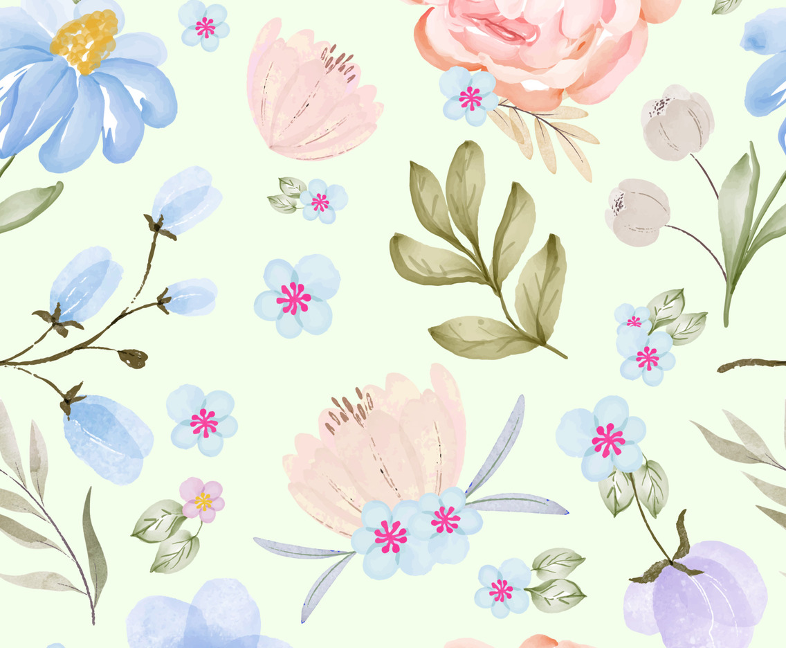 Watercolor Leaves and Flowers Seamless Pattern