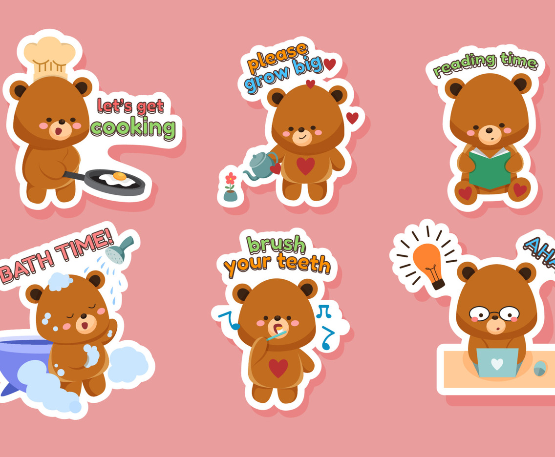 Cute Bear Action Chat Message Sticker