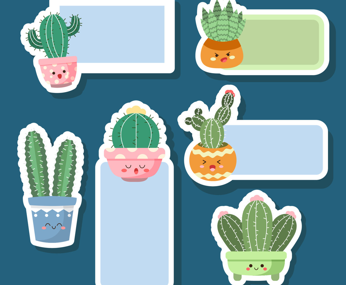 Hand Drawn Cute Cactus Sticker Journal